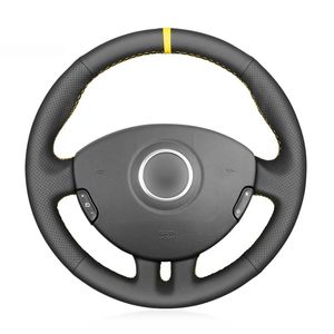 Steering Wheel Covers Yellow Marker Black Leather Custom Car Hand-stitched Cover For Clio 3 2005-2013