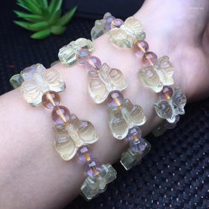 Beaded Strands Pc Natural Lemon Citrine Butterfly Bead Bracelet Crystal Healing Stone Fashion Jewelry Gift For WomenBeaded Lars22