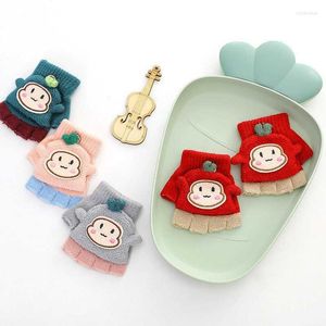 Haarschmuck Cartoon Tier Baumwolle Warm halten Dickes Mädchen Winter Halbfinger Kind Fingerloser Flip Fäustling Weihnachtsgeschenk für 0-4Y Babyhandschuh