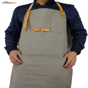 Choice Fun Fashion Waterproof Home Depot Cooking Workshop Vuxen Waxed Canvas Leather BBQ Grill Kitchen Förkläde för män Y200103