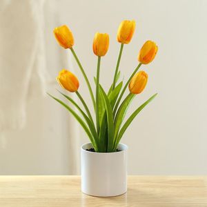 Dekorativa blommor kransar konstgjorda tulpan utsökta 6 huvuden faux silkblomma naturliga simulering krukväxter för hem snygg deco