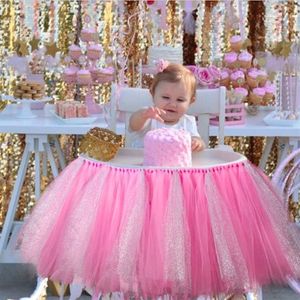 Tulle Wedding Table -kjolar Baby Shower Party Decoration Tutu High Chair Party Supplies Event Party Desk Cover 201007