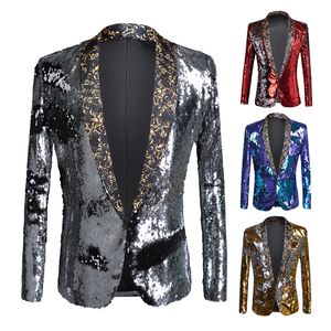Mens Shining Plus Size Handmake Blazer nero DJ Singers Nightclub Costume Elegante giacca da uomo Stage giacca con paillettes da uomo 220409