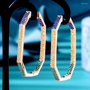 Hoop & Huggie Luxury 3 Tone MAXI Big Earrings For Women Wedding CZ Cubic Zirconia Dubai Trendy Boucle D'oreille FemmeHoop HuggieHoop Ode