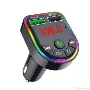 F5 F6 RGB Ambient Light Car MP3 Player Bluetooth 5.0 FM Transmitter Wireless Handsfree Kit مع شاحن مزدوج 3.1A