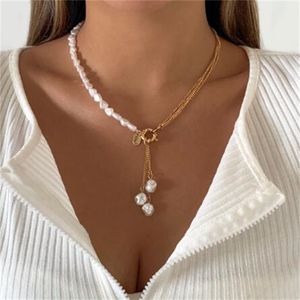 Ingemark Kpop Baroque Irregular Pearl Pendant Necklace for Women Wedding Punk Chest Tassel Chain OT Buckle Choker Party Jewelry GC1182