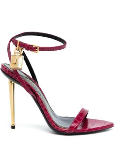 Lyxdesign kvinna skor hänglås tom sandaler designer fords-sandal läder spetsig ankel rem guldhäl
