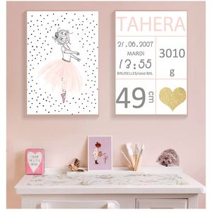 Stampa su tela Cigno Pittura murale Nursery Art Poster Nordic Immagini a parete Baby Girl Room Decor Ballet Girl Poster Nome personalizzato 220623