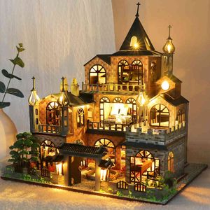 DIY TRÄDOM HUS KIT MINIATURE MED MURNBER LJUS CASA EUROPEAL VILLA DOCHOUSE Toys Roombox For Adults Christmas Gifts