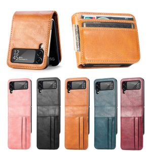 Card Pocket Leather Folding Cases For Samsung Galaxy Z Flip 4 3 2 1 Flip4 ZFlip3 Credit ID Cash Business Fashion Flip Hard PC Plastic Mobile Cell Phone Cover PU Pouch