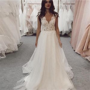 Andere Brautkleider Strandkleid 2022 Spitze Applikationen Tüll Lange Prinzessin Vintage Brautkleid mit V-AusschnittAndere