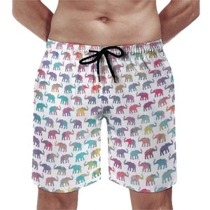 Mäns shorts färgglada elefantbräda elefanter på parad i akvarell män roliga korta byxor design plus storlek badstammar