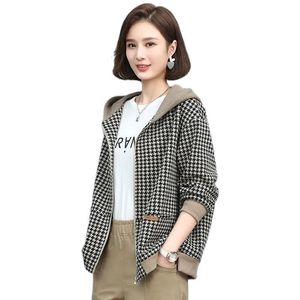 Double With lining Women Windbreaker Spring Short Coat Korean Loose Large Size Momma Grid Tops Femme Jacket Coat 3XL 220815