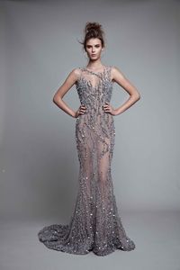 VARM! Berta 2022 Crystal Beaded Evening Dresses Luxury Open Back Mermaid Prom Gpen Long See Through Formal Party Pageant Wear