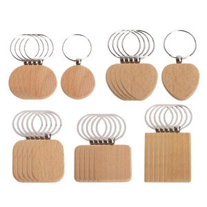 Klasynie 25pcs pusty okrągły prostokąt drewniany łańcuch kluczy do pierścieni samochodowych wiszący DIY Wisiorki drewniane biżuterię biżuterii MakeKeykeykains