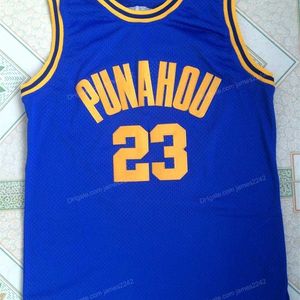 Nikivip Ship från US Barack Obama #23 Punahou High School Basketball Jersey Men's All Stitched Blue Size S-3XL Top Quality Jerseys