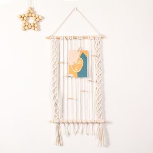 INS Nordic Bohemian Woven Tapestry Tassels Photos Hairpins Storage Organizer Baby Girls Hair Clips Holder Wall Hanging Ornaments