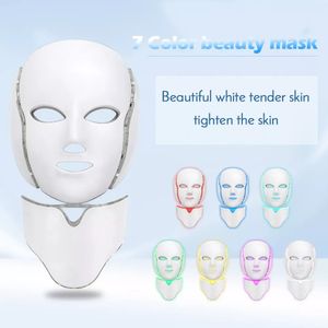 Maschera facciale a LED a sette colori con trattamento per la cura del viso al collo Bellezza Terapia anti-acne Sbiancamento della pelle Macchina per il ringiovanimento della pelle Dispositivo antietà per la rimozione delle rughe