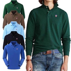 Męska wiosna i jesień 100% czystej bawełny Wysoka jakość długich rękawów Casual Polos Shirt Fashion Lapel Golf Sports Pullover Top 220623