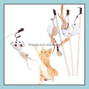 Kedi Oyuncakları Malzemeleri Pet Ev Bahçe Oyuncak Sevimli Tasarım Kuş Tüy Köpek Tease Tahta Sopa Kediler için Tahta Sopa Bırak Teslimat 2021 G9DDC LN9YJ