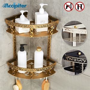 Scaffali da bagno senza chiodi 2 strati doccia in metallo antico mensola ad angolo montaggio a parete shampoo accessori per il bagno Y200407