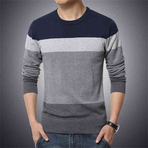 M3XL Vinter Casual Men's Sweater Oneck Randig Slim Fit Knittwear Mens tröjor Pullover Pullover Men Pull Homme 210804