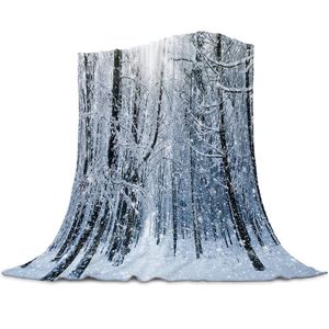 Filtar snöskog kast filt mjukt bekväma mikrofiber flanell plysch varma bäddar lakan