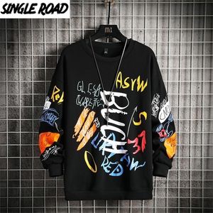 Singleroad Mens Crewneck Sweatshirt Men Graffiti Groffiti Japanese de rua de streetwear japonês Hip Hop Black Men Men Sweathirts Hoodies 201127