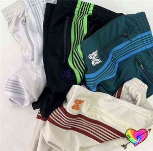 Multicolor Stripes Needles Shorts Herr Kvinnor Blandade Stilar Nålar Track Shorts High Street AWGE Broderi Butterfly Ridbyxor T220808