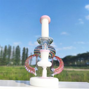 9 IN Heady Bong Red Cream OX Horn Twin Hookahs Glass Bong Dab Rig Heady smoking Water Pipes 14.4mm bowl