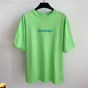 Vetements Green T Shirt Men Kobiety Zakresowa koszulka Big Tag VTM TEES Drop 210420