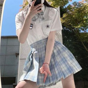 Roupas conjuntos de roupas uniformes japoneses uniformes garotas marinheiro roupas plissadas configurar verão manga curta uniformes fofos vestido de graduação universitário 20