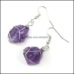 Dangle Chandelier Earrings Jewelry Wire Wrapped Natural Crystal Rough Stone Irregar Ore Energy Healing Gemston Dho9B