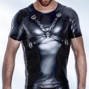 Wholesale sexy leather clothes for sale - Group buy Men s T Shirts Leather T Shirts Men Sexy Fitness Tops Gay T shirt Tees Mens Stage O Neck Casual Clothes With Corset BeltMen s