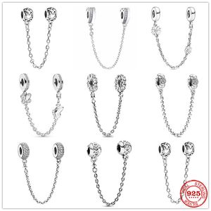 Charms aus 925er-Sterlingsilber, funkelnde, klare, glitzernde Blume, Sicherheitskette, Perlenanhänger, passend für Original-Perlen, Original-Passform für Pandora-Armbänder, Schmuckherstellung, DIY-Geschenk