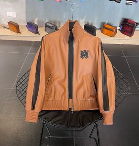 Luxuriöse Herren-Bekleidungsmarke, Designer-Lederjacke, hochwertiges Schaffellmaterial, Motorradjacken, modisches Stickerei-Design, lässige Herren-Reißverschlussjacken