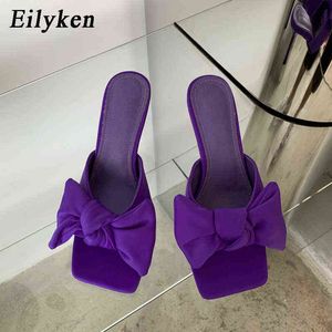 Sandali Nxy New Fashion Women Slipper Butterfly-knot Square Toe Ladies Summer Thin Heel Strippers Femme Slides Designer Shoes