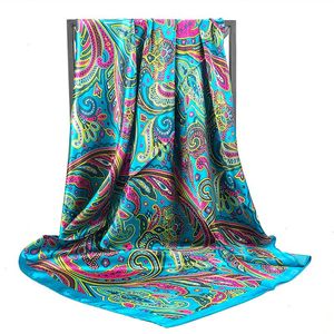 90 90 cm Retro Marke Frauen Silk Schal Bandana Mode Böhmischen Muster Platz Hijab Dame Wrap Stirnband Foulard Schalldämpfer