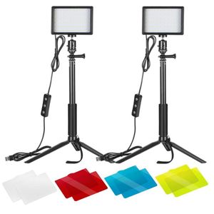 Neewer 2 Packs Dimmable 5600K USB LED Video Light with Adjustable Tripod Stand Color Filters for Tabletop Low Angle Shooting T2006245Z