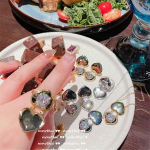 Wholesale earrings with photos for sale - Group buy Brilliant Glowing Love Gemstone Ring Designer K Gold Plated Peach Heart Open Photo Box Earring Set