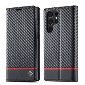 Luxury Magnetic Cell Phpne Fodraler Carbon Fiber Leather Phone Väska till Samsung A53 A13 Not20 A22 S22 S21FE Wallet Case Flip Cover
