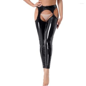 Kadın Külotu Kadın iç çamaşırı seksi kasıksız açık bupantlar ıslak görünüm yüksek bel kesim tozlukları patent deri sıska pantolon clubwearwearwoen's