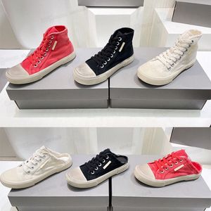 White Washing toptan satış-2022 Yeni Vintage Sıkıntılı Tuval Ayakkabılar Paris Yüksek Üst Sneakers Yıkama Eski Etkisi Vulkanize Sol Yarım Terlik Siyah Beyaz Kırmızı Klasik Çift Kauçuk Sneakers