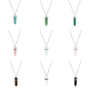 Pendant Necklaces Fashion Geometric Hexagon Crystal Necklace Bohemian Multicolor Natural Stone Opal Choker Jewelry Gifts 2022