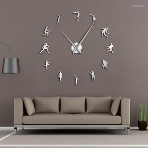 Zegary ścienne Badminton Sports DIY Duży zegar tenisowy bezszroczy gigantyczny zegarek Art Home Decor 3D Big Mirror Sticker Nowoczesny design