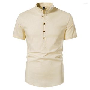 Men's Dress Shirts Summer Men's Daily Solid Color Classical Linen Short Sleeve Stand Collar Meeting Formal Fashion ShirtsMen's