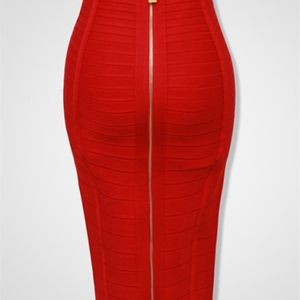 16 Kolory XL XXL Sexy Stałe Zipper Pomarańczowy Niebieski Czerwony Czerwony Biały Różowy Bandaż Spódnica Kobiety Elastyczne Bodycon Letni Ołówek 58cm 220317