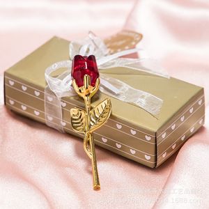 50pcs Wedding Favours Clear Crystal Rose ze złotem/srebrnym długim łodygą w pudełku prezentowym pudełko na pudełko prysznicowe prezenty dla gościa DH888