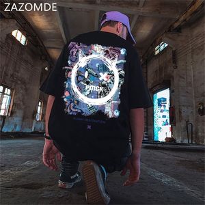 ZAZOMDE Black Cool Devil Print Man T Shirt Fashion Hip Hop Oversized T-Shirt Funny Cotton Japan Harajuku Tops Summer Gothic Tops 220621