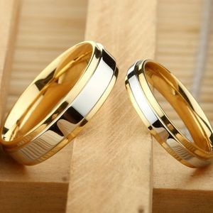 Moda design simples 316 aço anéis de aço amante Alliance Gold Gold Wedings Set para mulheres homens 220719